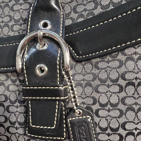 Coach black/grey Signature Soho Canvas and Leather Flap Buckle Satchel - Picture 10 of 14